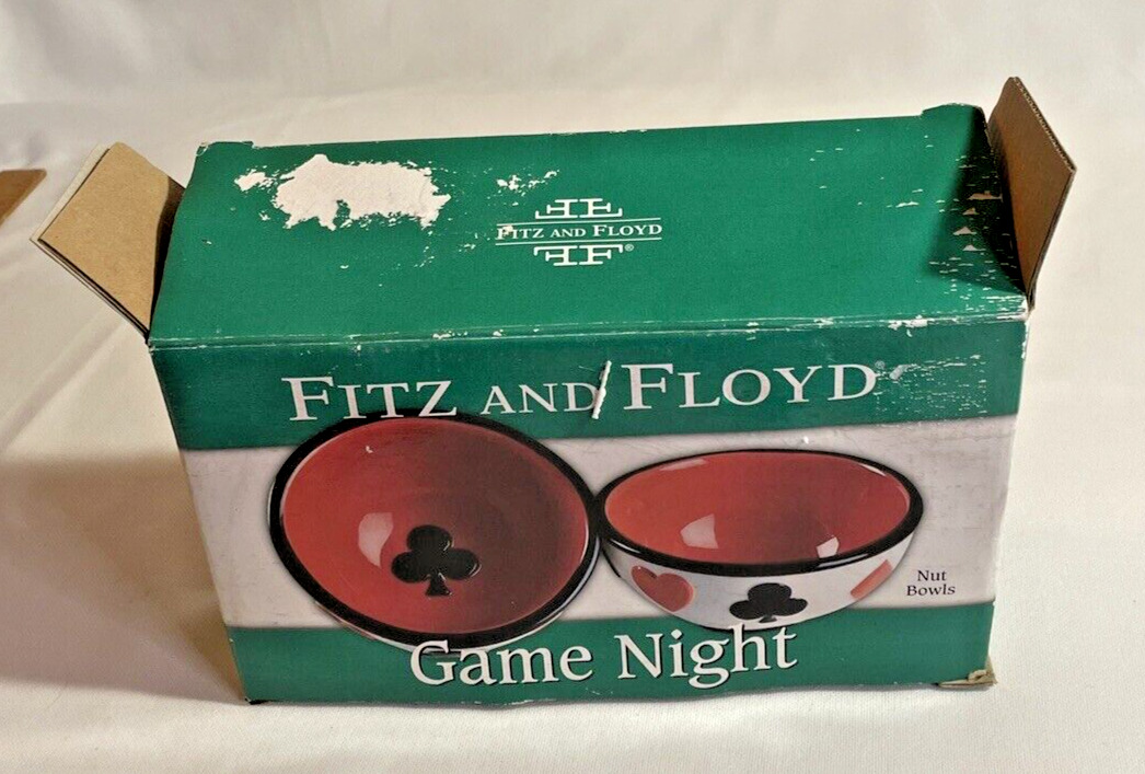 2 Fitz and Floyd Game Night Snack Bowls in box Candy Nut Bowl