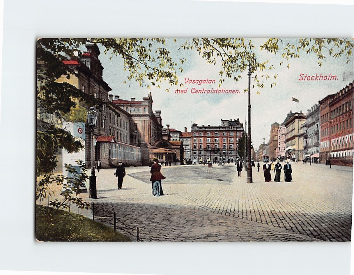 Postcard Vasagatan med Centralstationen Stockholm Sweden