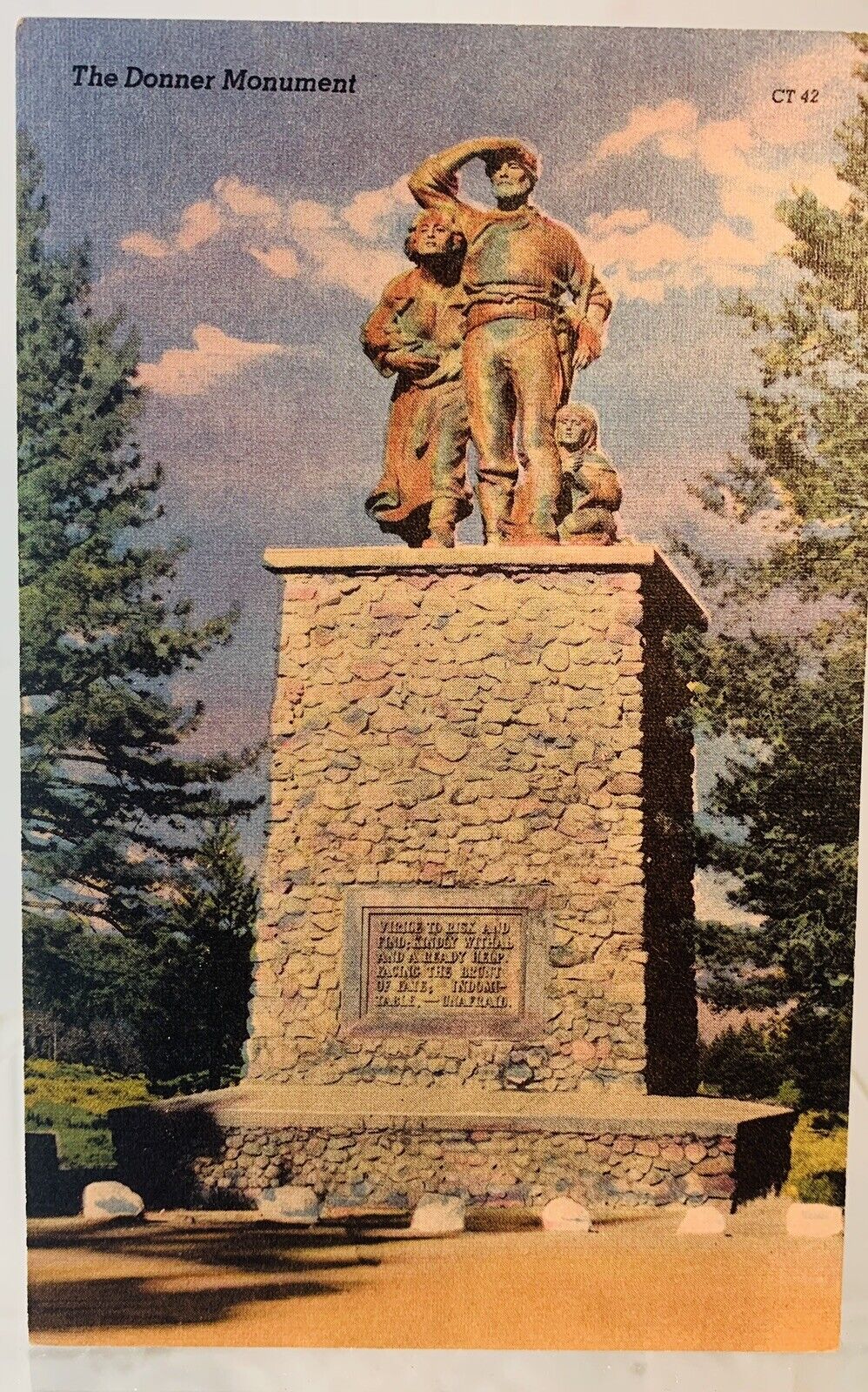 Postcard CA Donner Monument Truckee California Linen Tahoe  Unposted