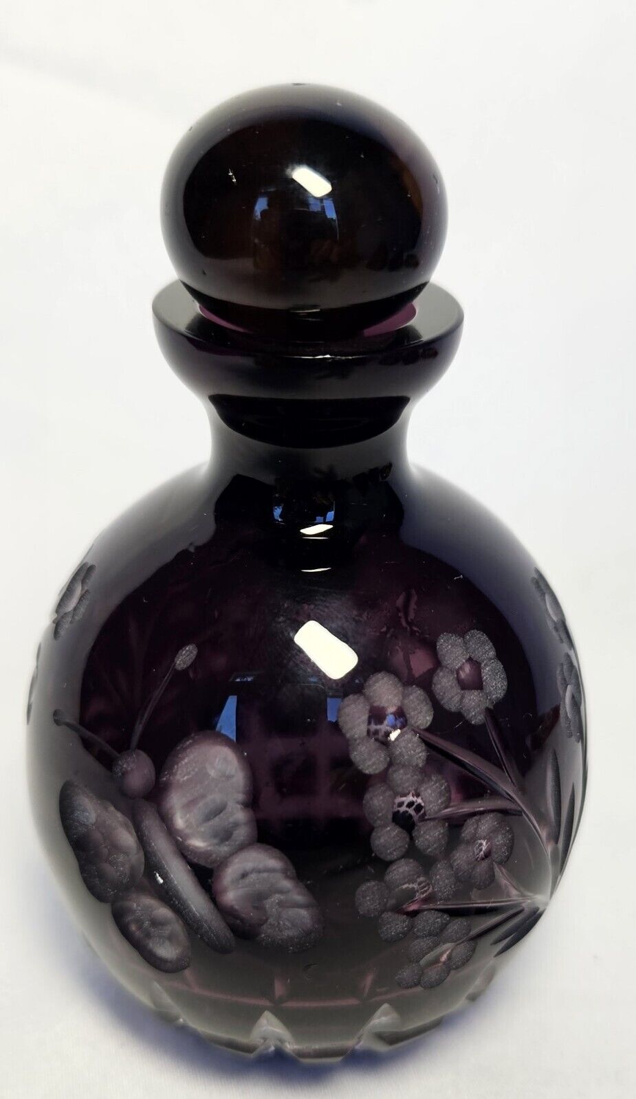 Perfume Bottle VTG Deep Purple Round Cut To Clear