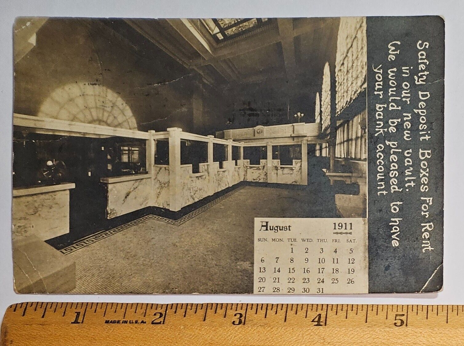 Vintage 1911 Danville, Illinois RPPC/Real Photo Postcard PALMER BANK INTERIOR(B)