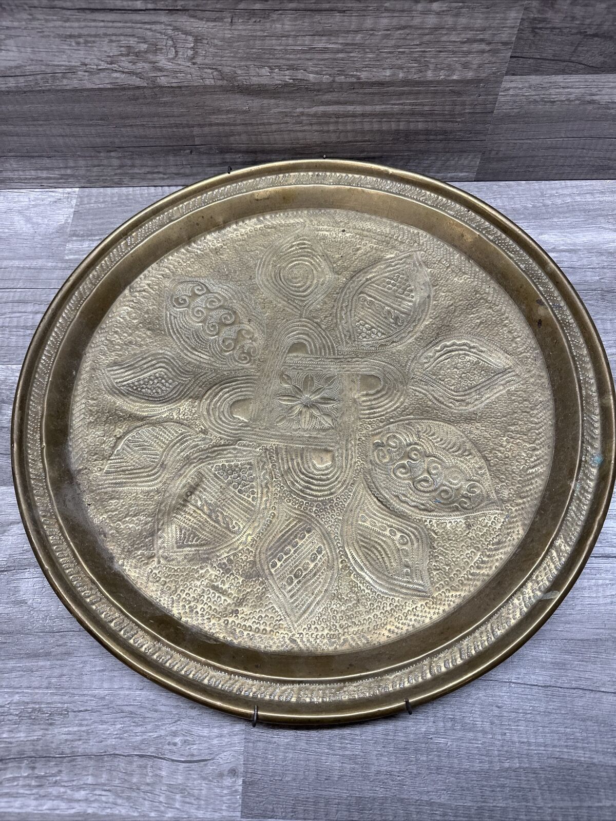 Vintage Brass Embossed Stamped Wall Plate 16.75”
