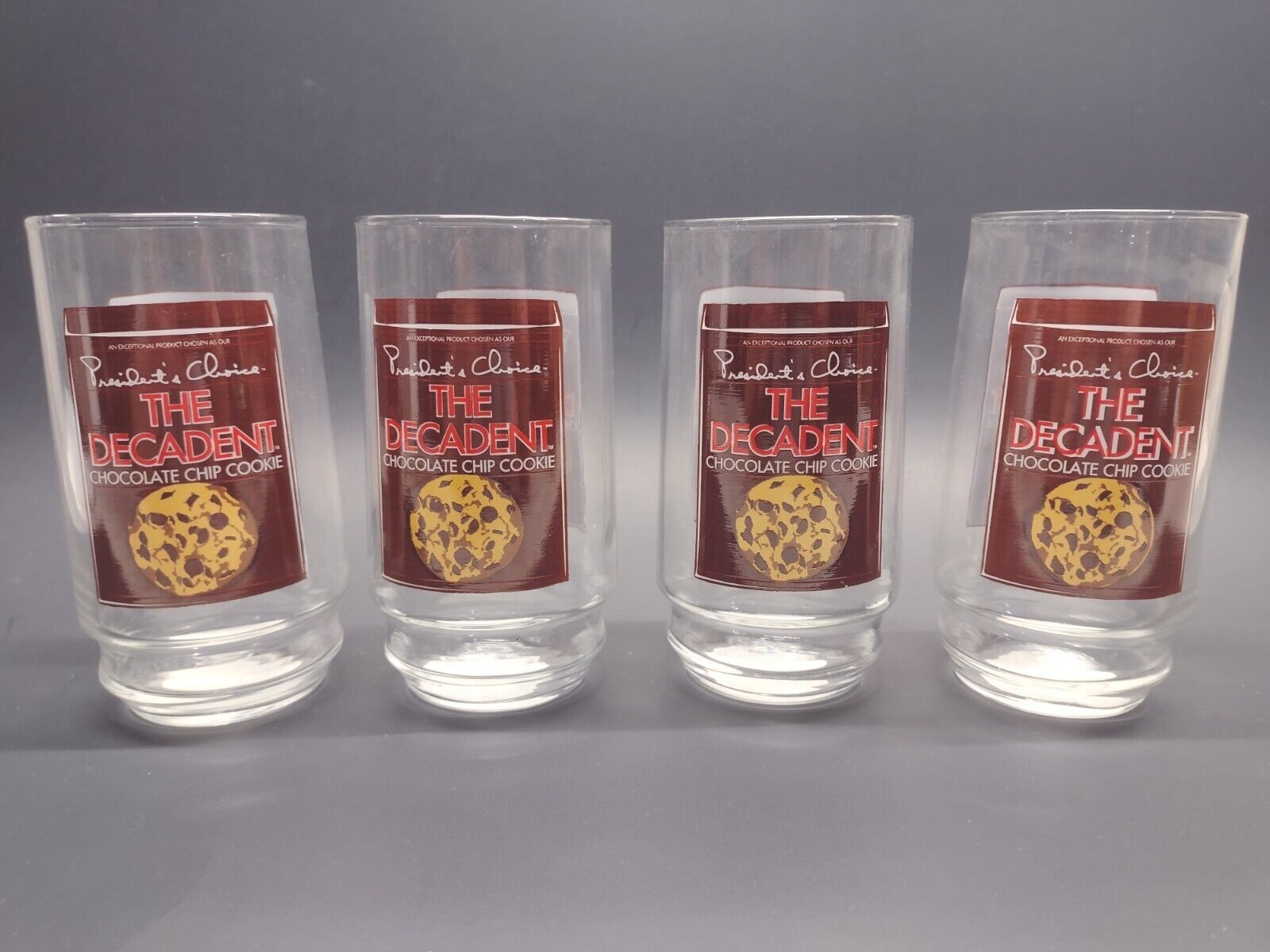 (4) PRESIDENT\'S CHOICE The Decadent Chocolate Chip Cookie 13 oz Glasses/Tumblers