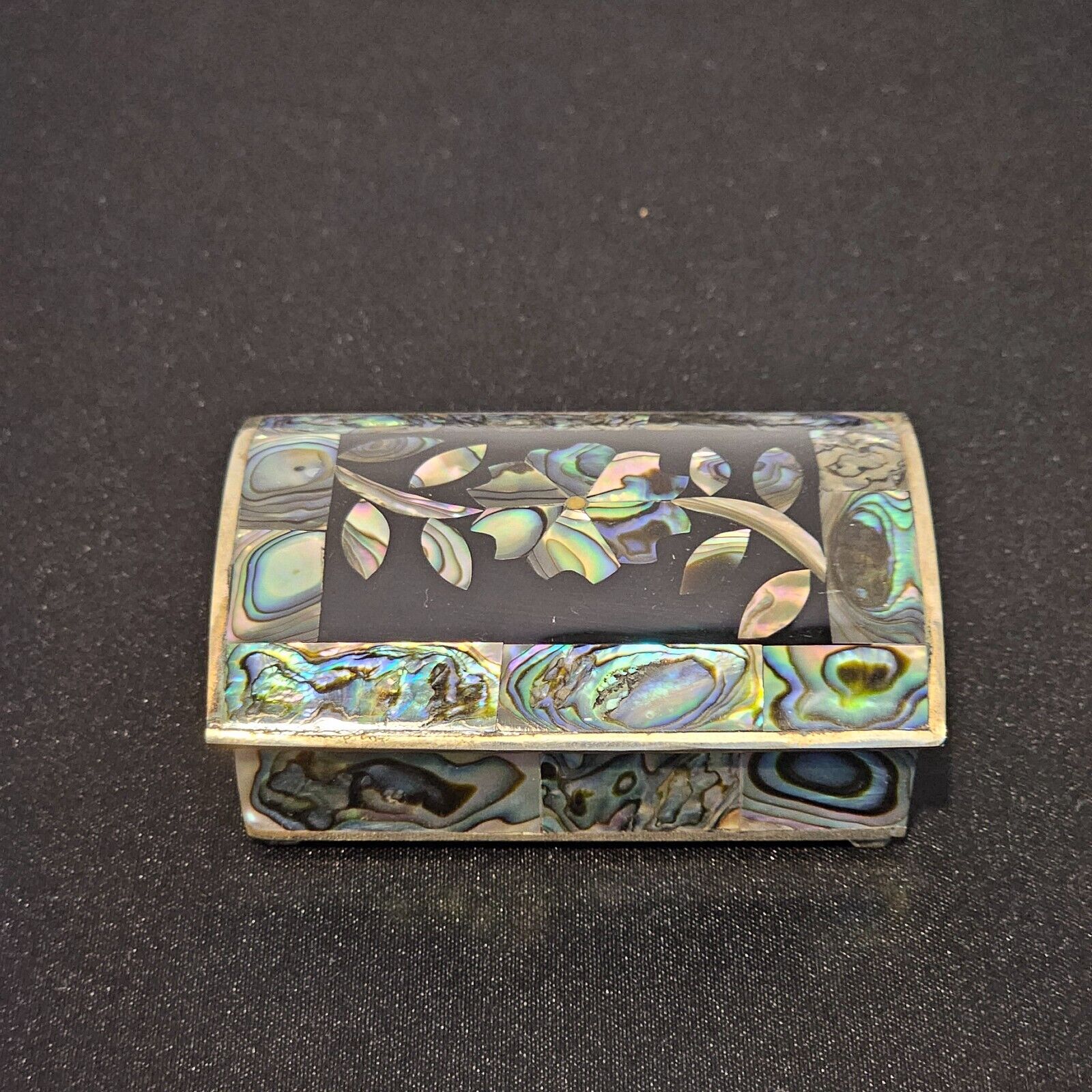Silver Abalone Shell Mosaic Antique Jewelry Trinket Box