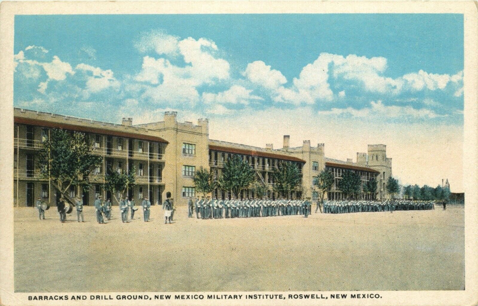 c1920s Barracks & Drill Ground, New Mexico Military Institute Roswell - Postcard
