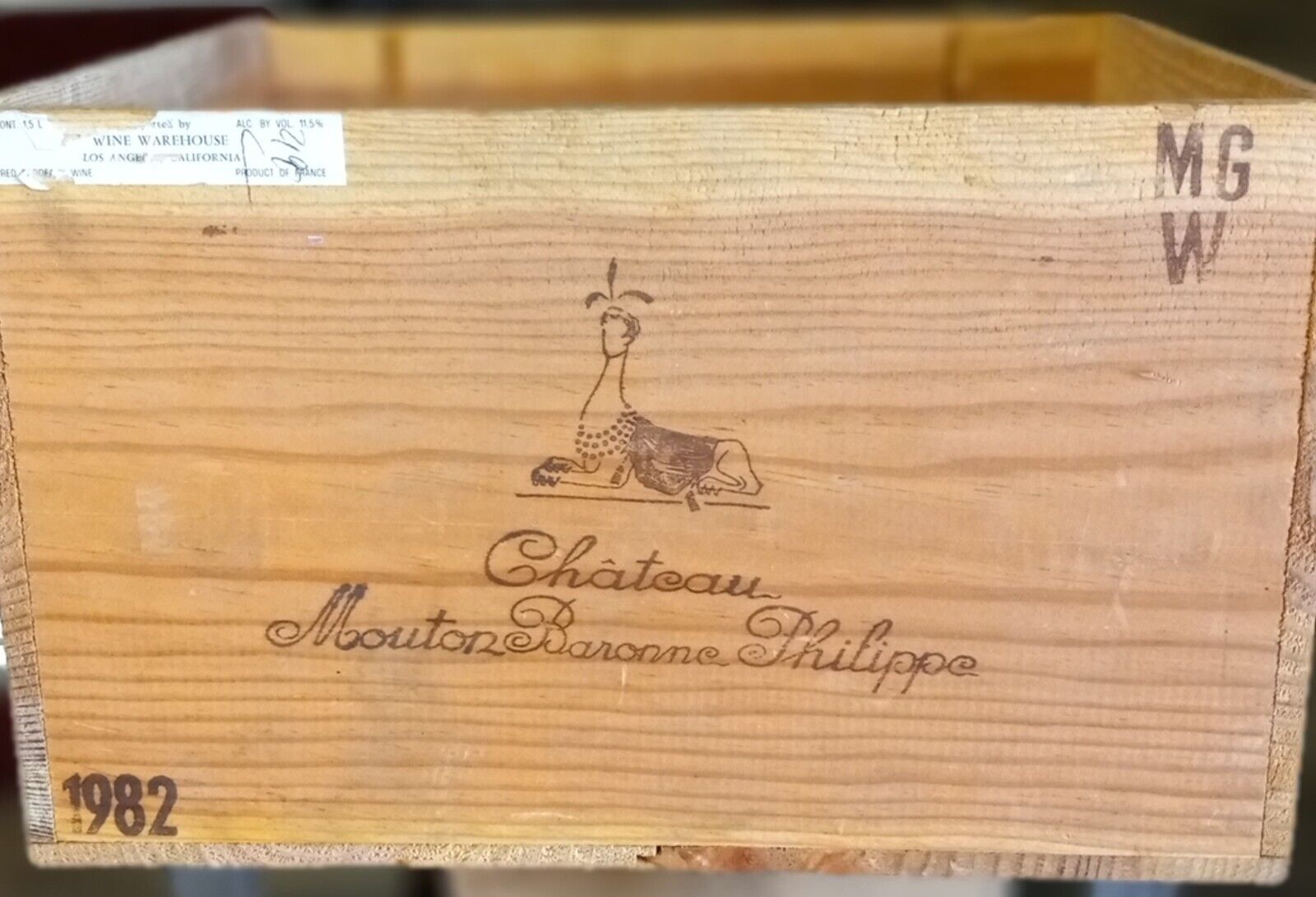 1982 Chateau Mouton Barrone Philippe Empty Wood Wine Box