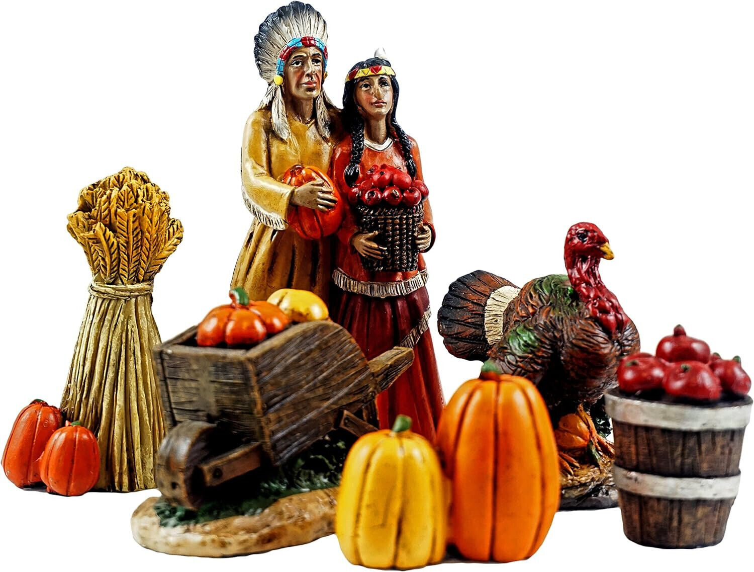 Set of 6 Mini Thankgiving Figurines, Freestanding Indian Village Figurines