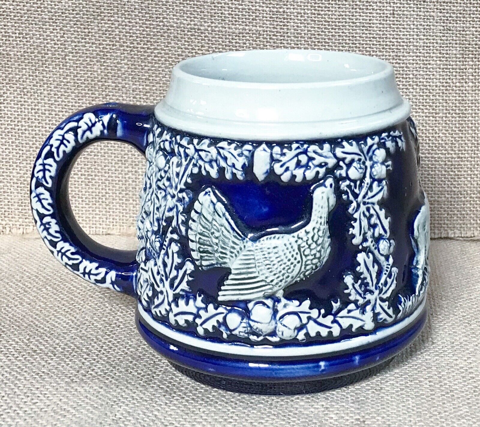 Vintage West Germany Pottery Textured Turkey Buck Wildlife 1/2 Liter Mug Stein