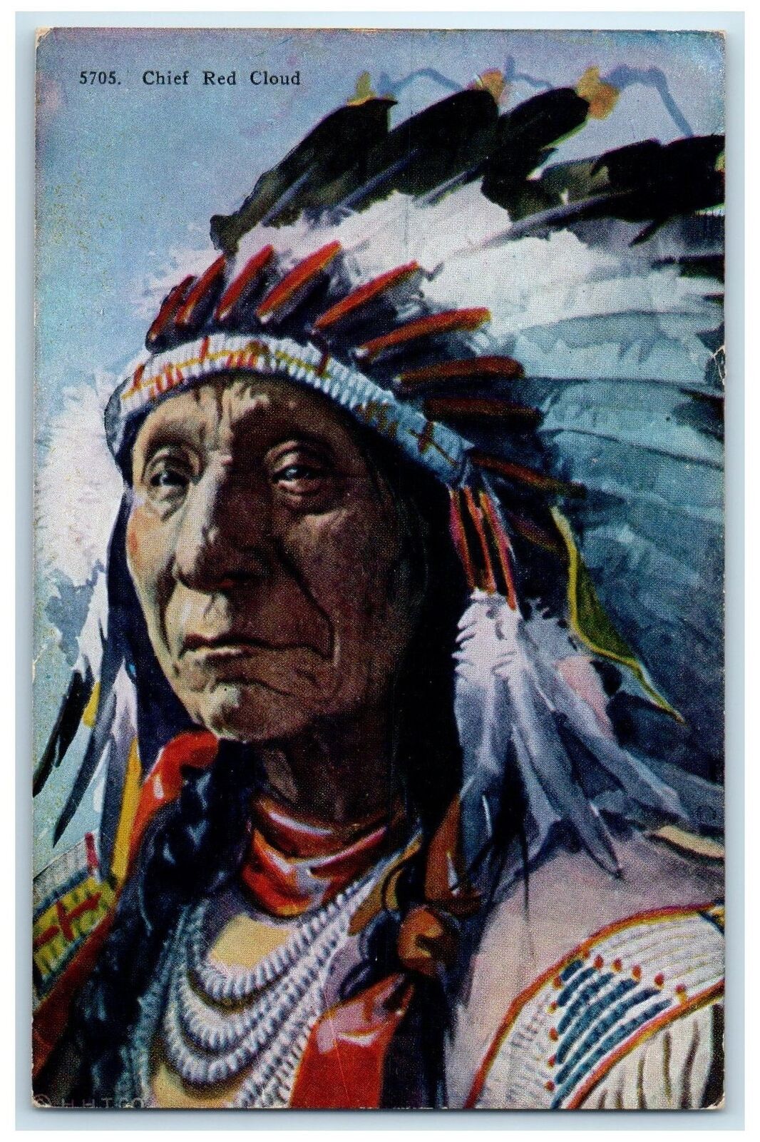 c1920s Native Indian Chief Red Cloud Handcolored Scene Unposted Vintage Postcard