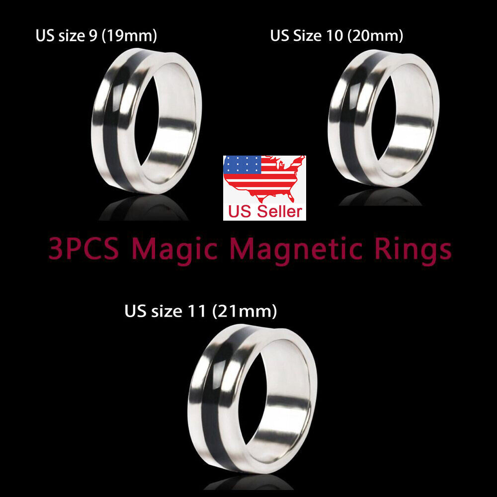 3 PCS US Sizes 9/10/11 Strong Magnetic Rings PK Magic Tricks Pro Magic Props