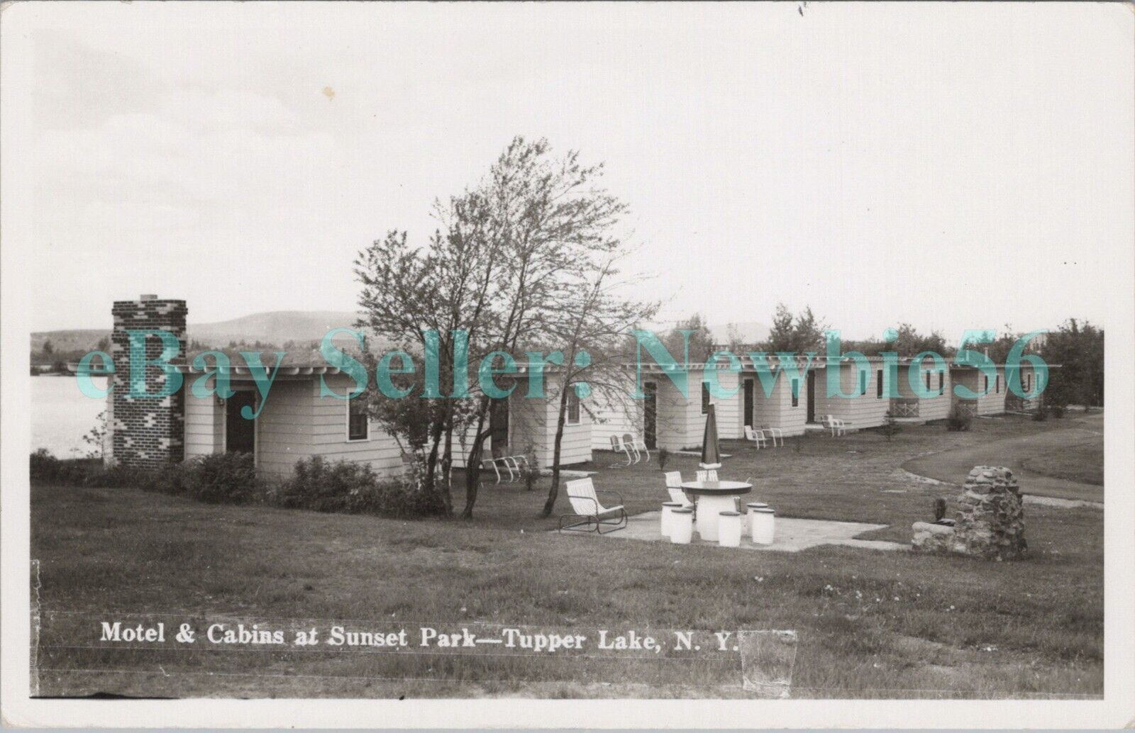 Tupper Lake NY - MOTEL & CABINS AT SUNSET PARK - RPPC Postcard Adirondacks