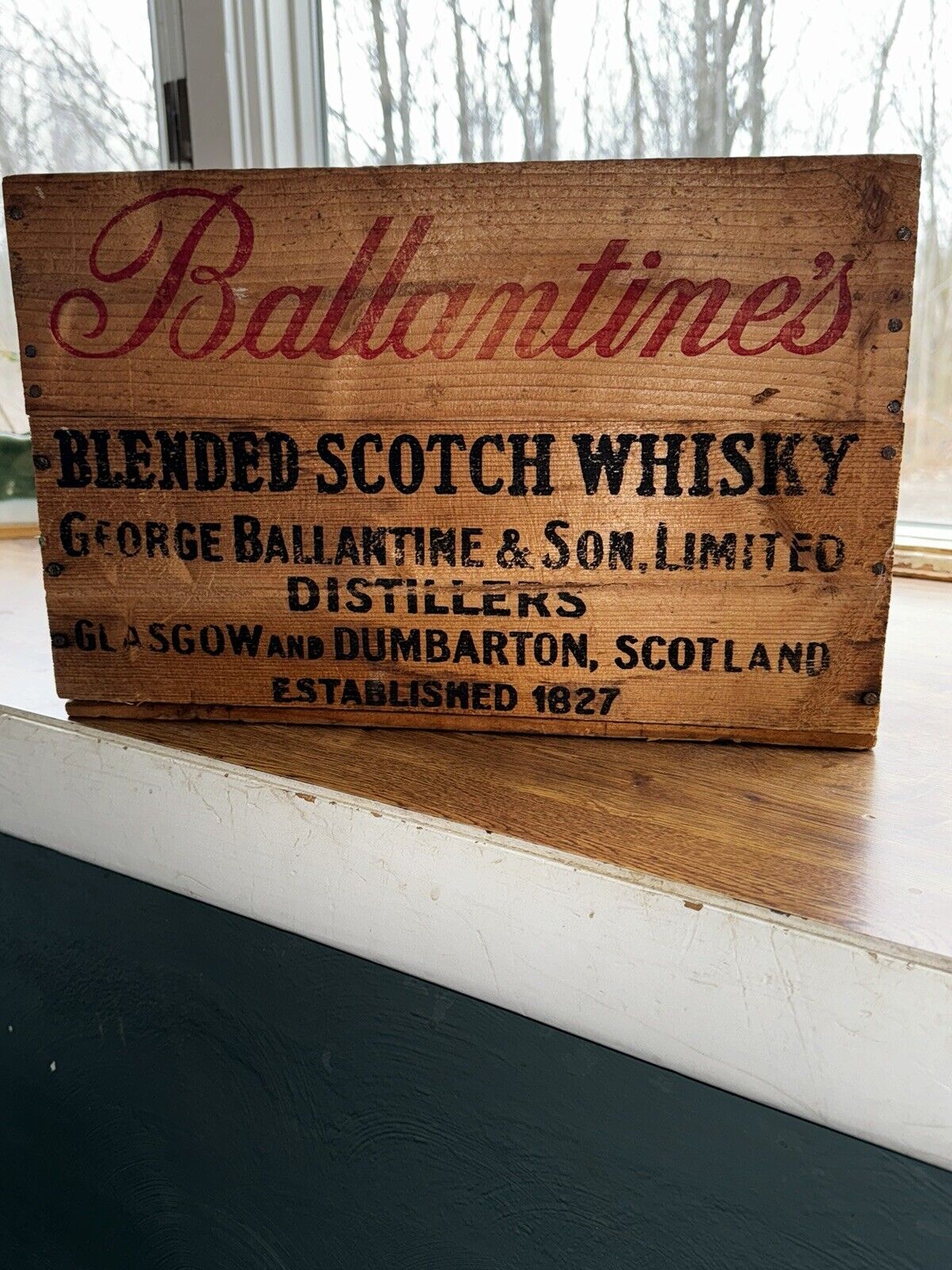 Rare Ballantines Blended Scotch Whiskey Wood Imported  Crate Vintage 1940s