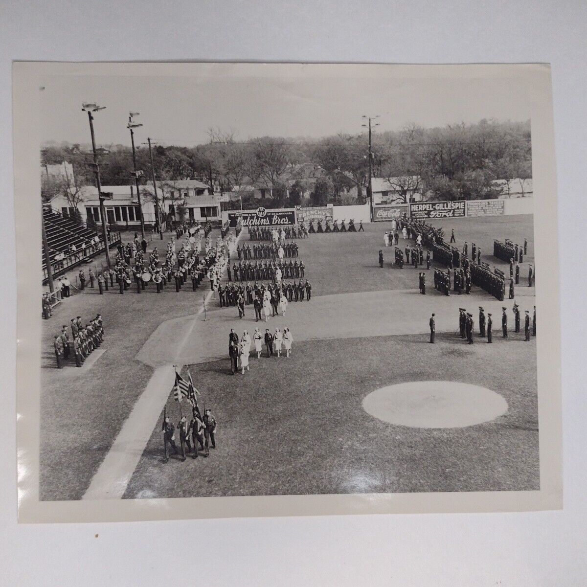 Rare U.S. Military Marching on San Antonio, Tx. Baseball Field 1940\'s