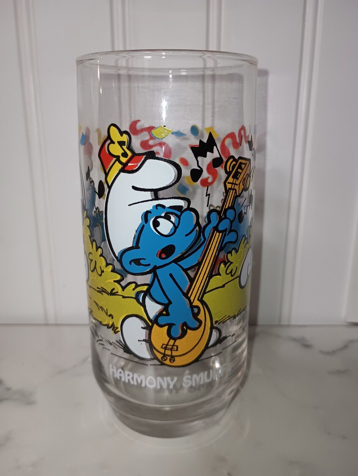 Vintage 1983 Peyo Harmony Smurf Drinking Glass Preowned. Great Condition