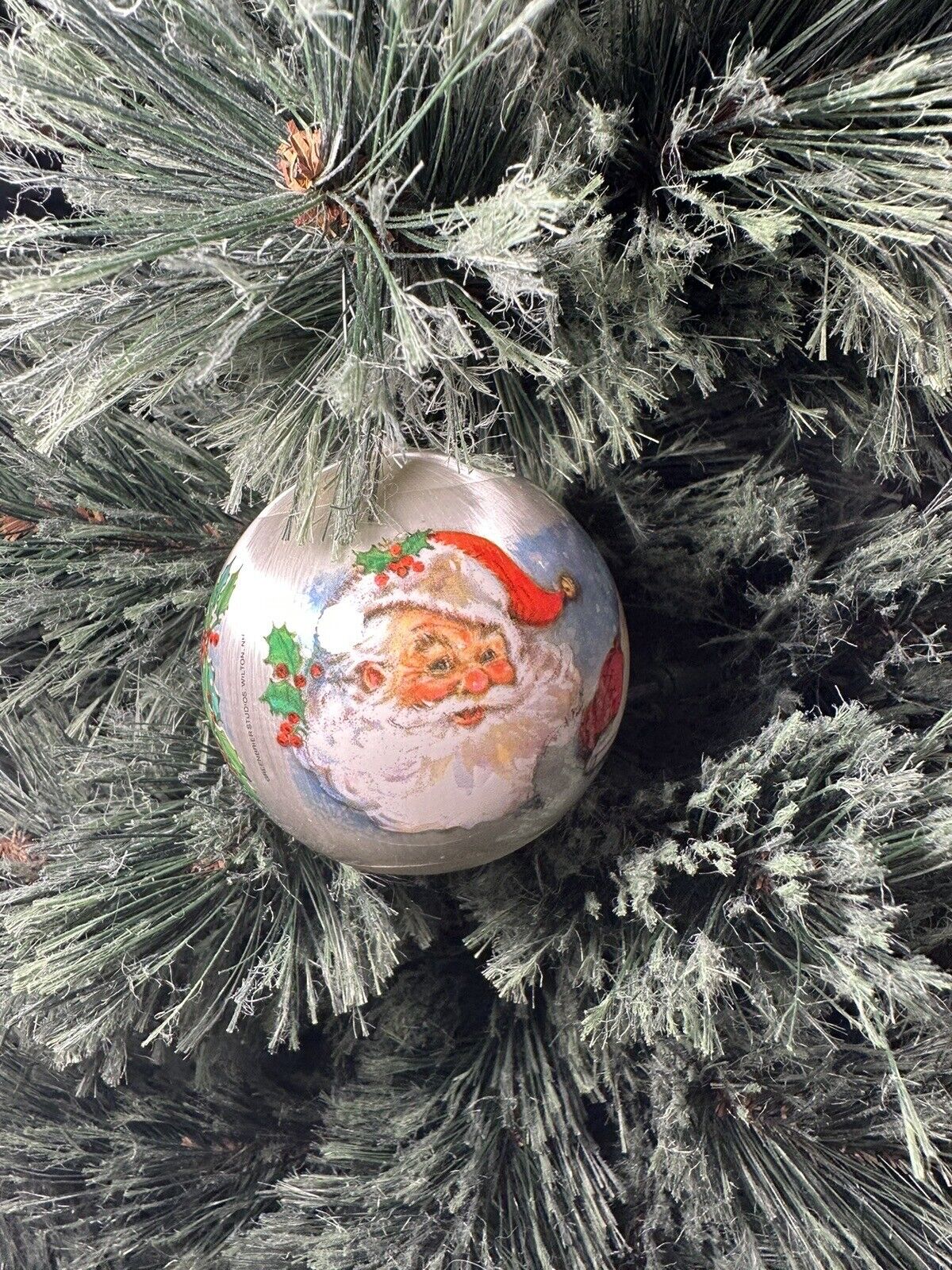 Vintage Greenbriar Studios Santa Ornament Round White Tis The Season To Be Jolly