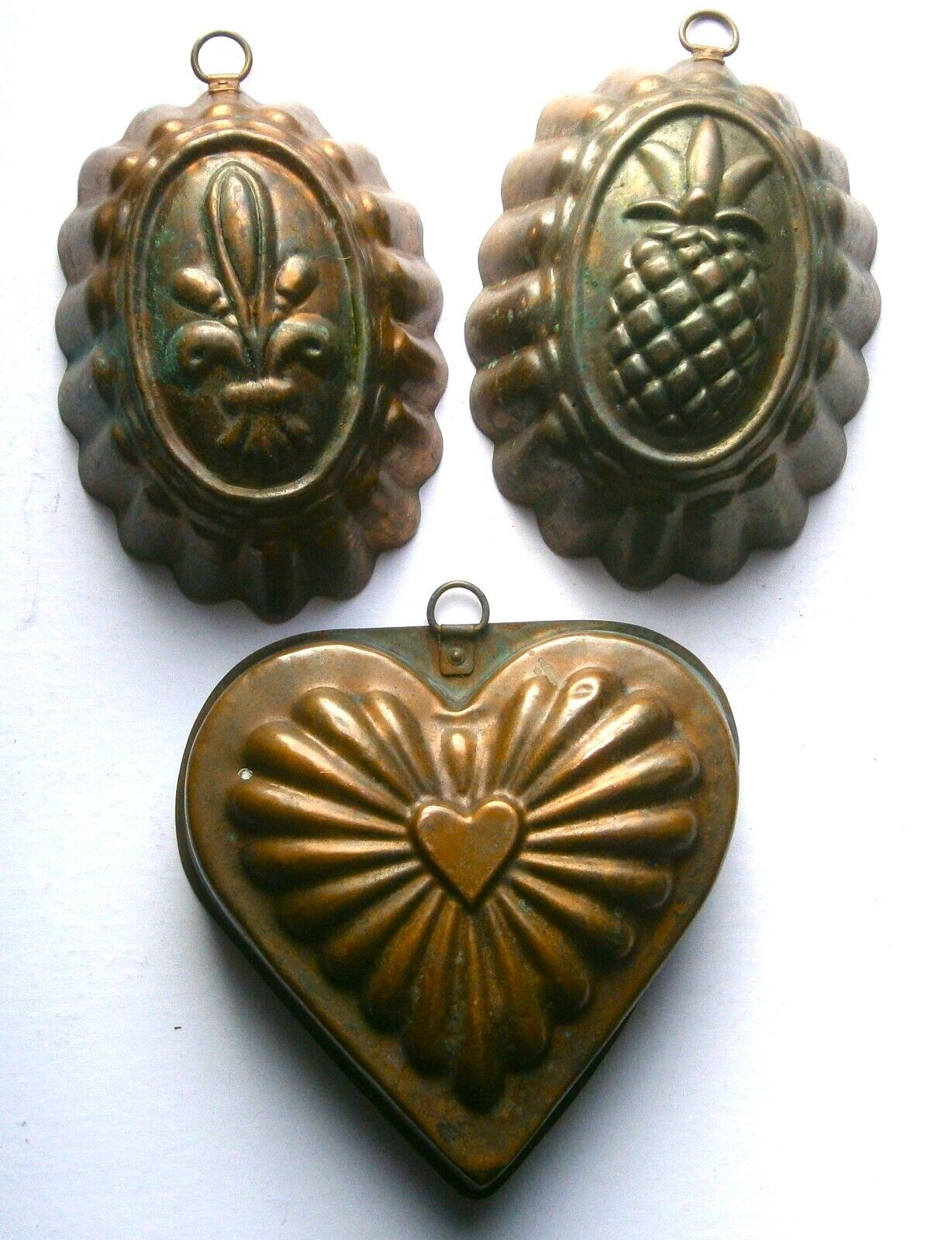 3 Antique Tin Lined Copper Food Molds from the Early 1900\'s