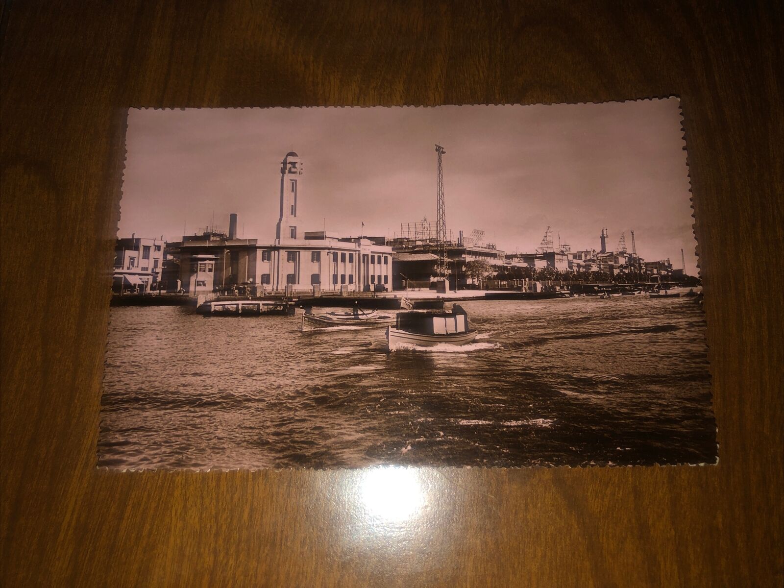 Real Photo Postcard Egypt Port Said Harbor View Postmarked On Navy Destroyer