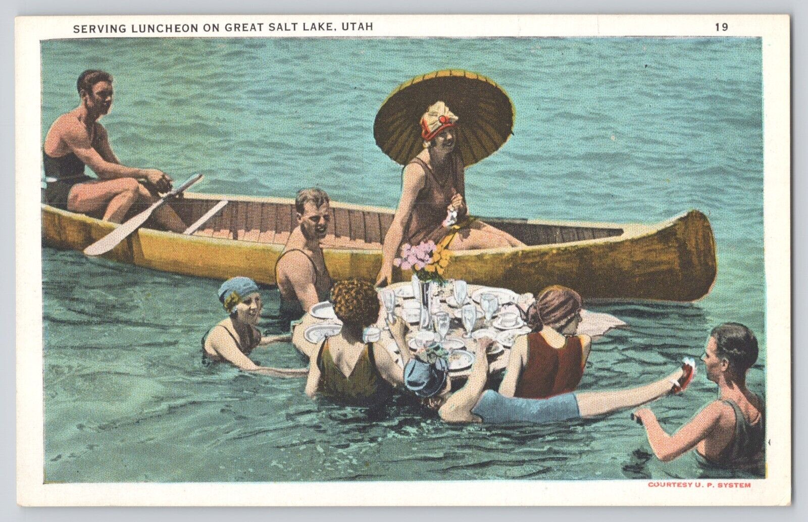 Postcard Utah Great Salt Lake Serving Luncheon Bathing Vintage Unposted Scarce