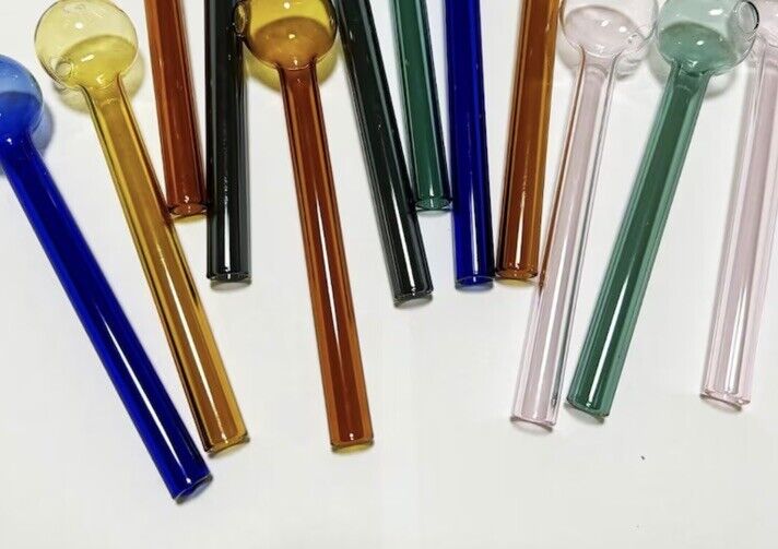 Pack of 4 of 6” Hand Blown Glass Pipes With Rose, Concentrates, Tobacco Only