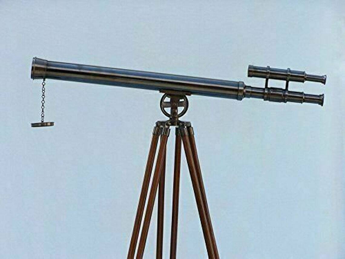 Antique Double Barrel Telescope Brass spyglas 39 inch telescope with wood Tripod