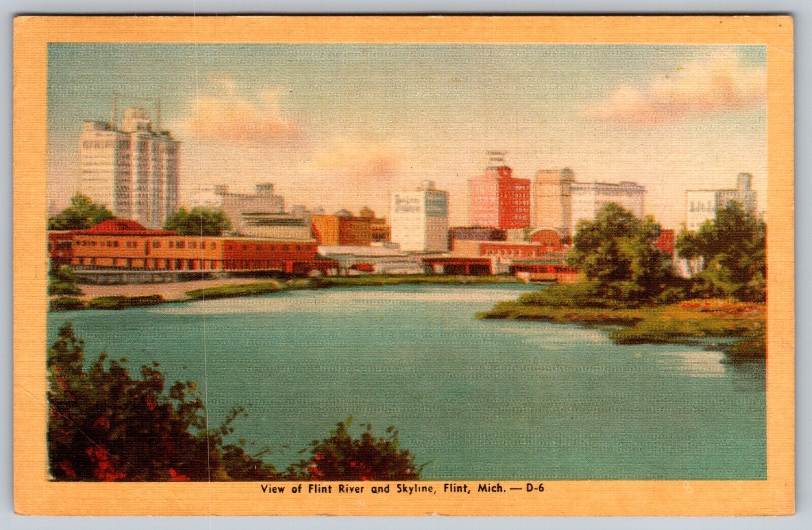 View of Flint River & Skyline Flint MI Genesee County 1918 Vintage Postcard
