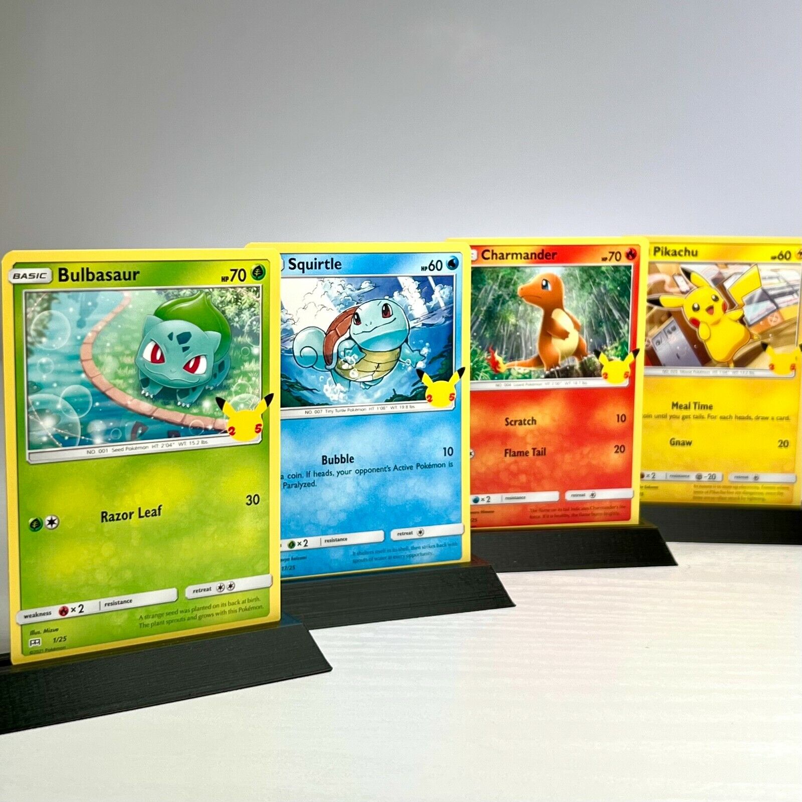 Pokemon TCG Starters 4 Card Set Pikachu, Charmander, Bulbasaur, Squirtle