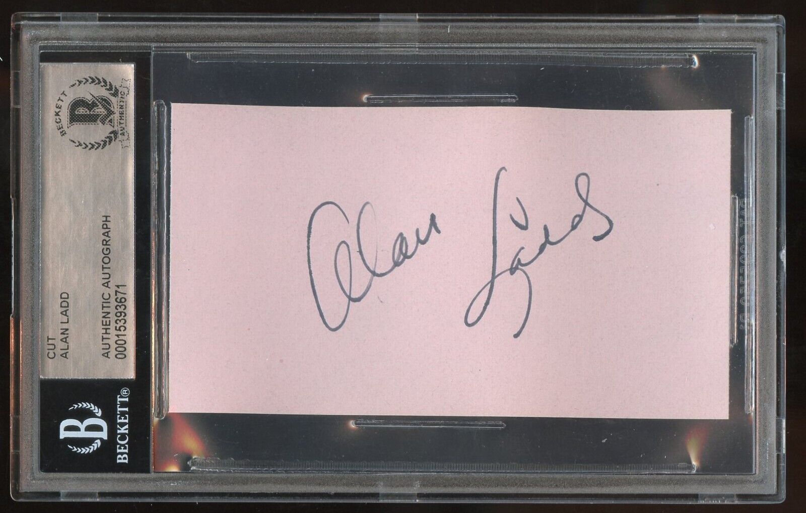 Alan Ladd signed 2x3.5 cut autograph American Actor in Western Films BAS Slab