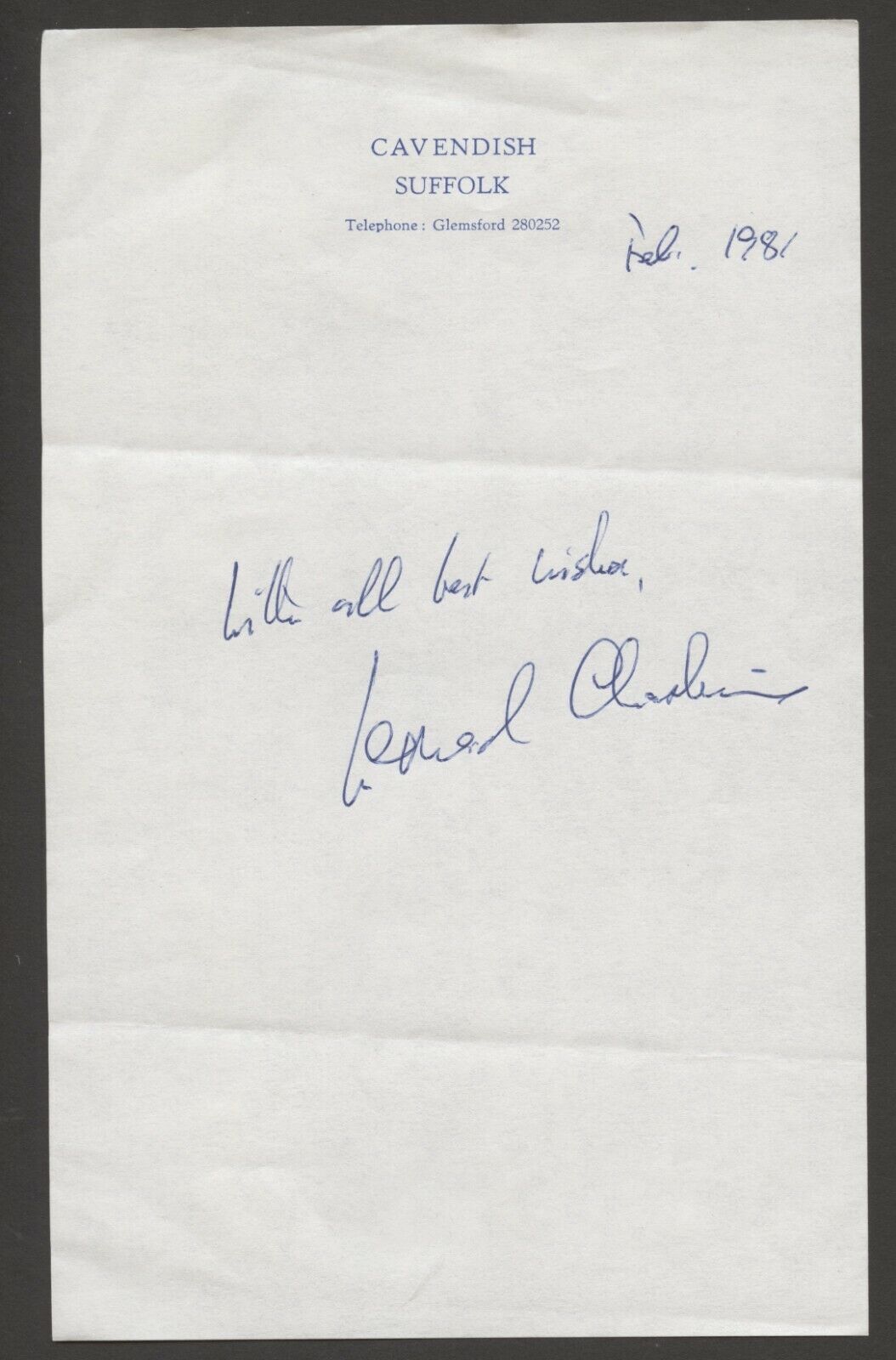 Leonard Cheshire d1992 signed autograph 5x8 cut British RAF Pilot WWII AB1155