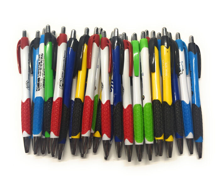 30ct Lot Misprint Retractable Click Pens: Ergonomic Rubber Grip: CHOOSE COLORS