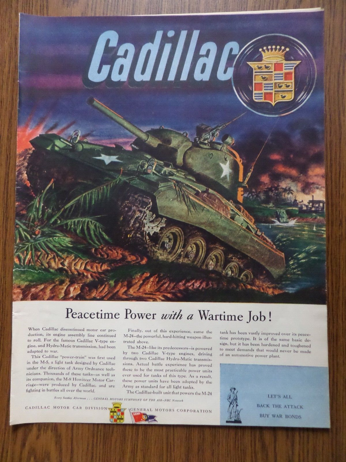1945 Cadillac Ad WW II M-5 Light Tank