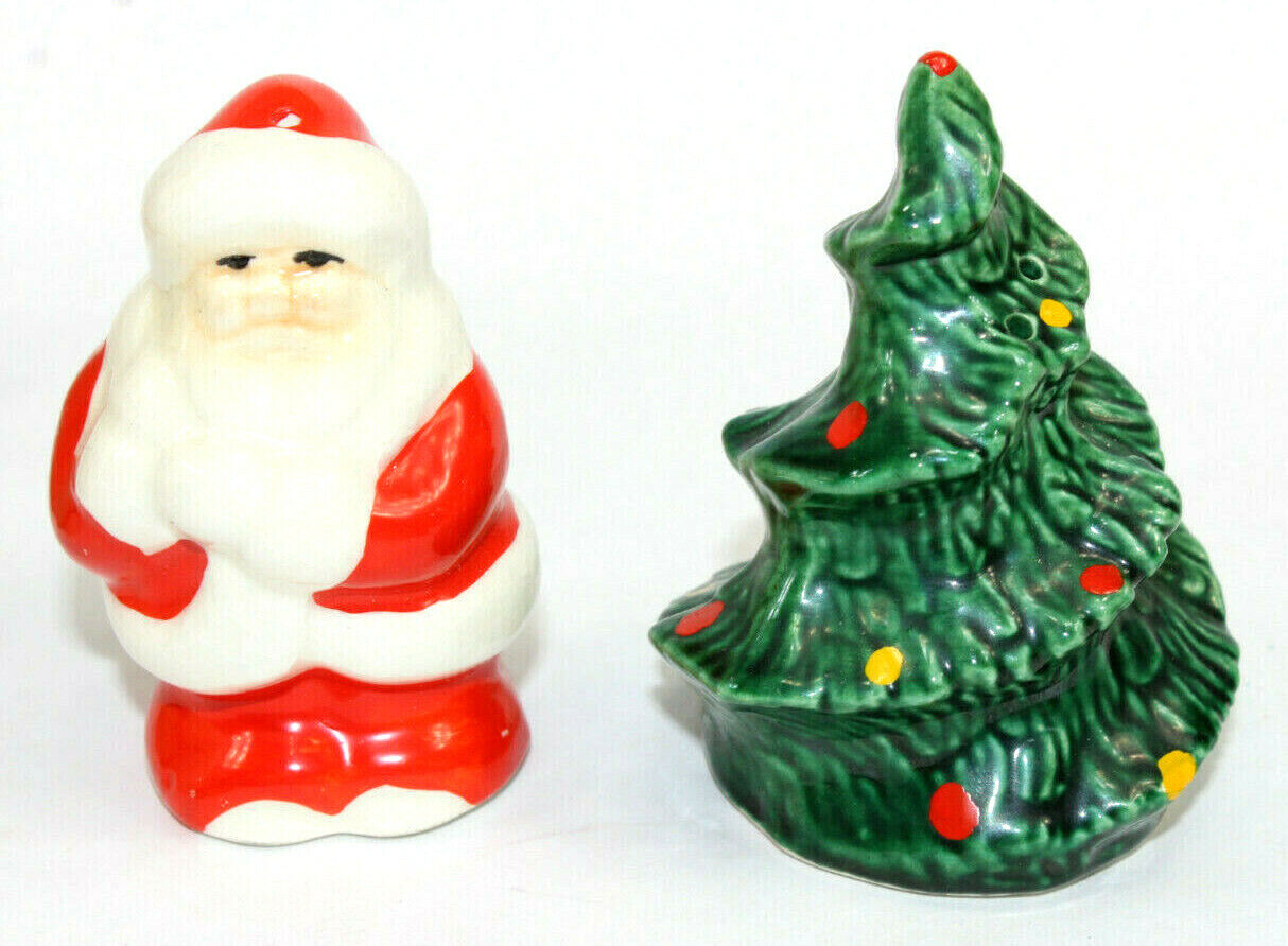 Santa Christmas Tree Salt Pepper Shakers Vintage  1960\'s New NOS MINT Ceramic