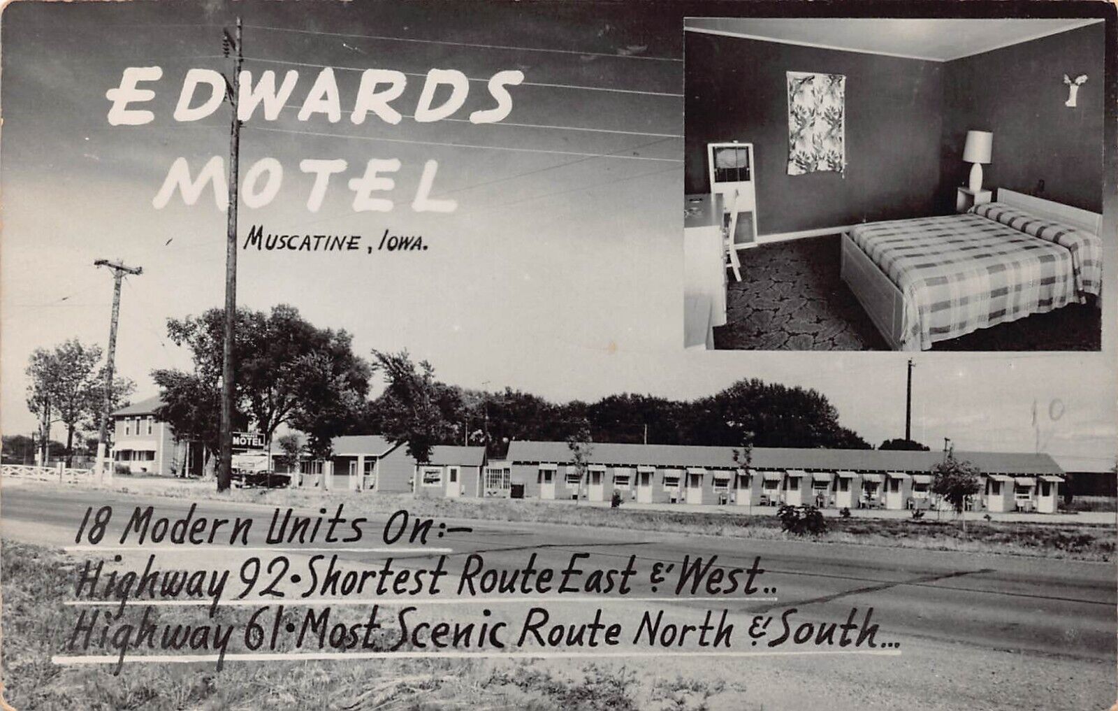 RPPC Muscatine IA Iowa Edwards Motel Street Interior View Photo Postcard D13