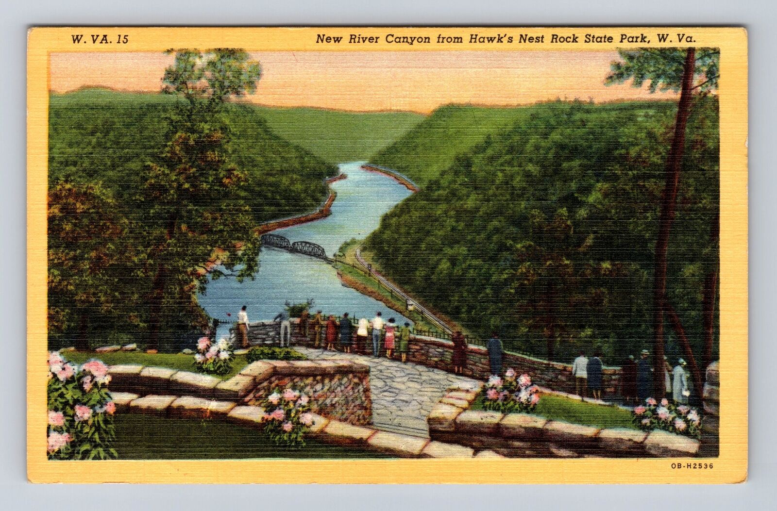 Hawk\'s Nest WV- West Virginia, New River Canyon, Aerial, Vintage Postcard