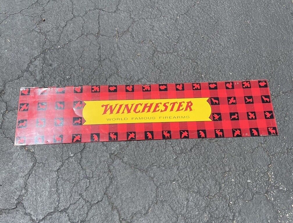 Vintage Sign 50s 60s Winchester Firearms  Riffle Store Display Metal Plaid Rare