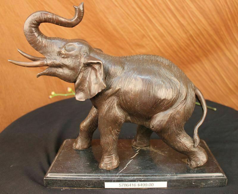 Beautiful Vintage 100% Bronze amp; Marble Elephant Sculpture Statue Figurine Art