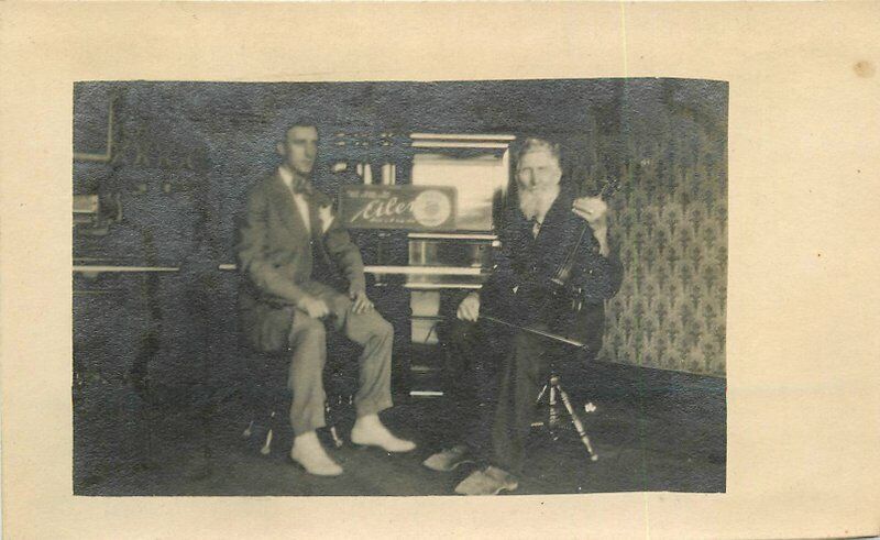 C-1910 Men Musicians Piano Violin RPPC Photo Postcard 21-14451