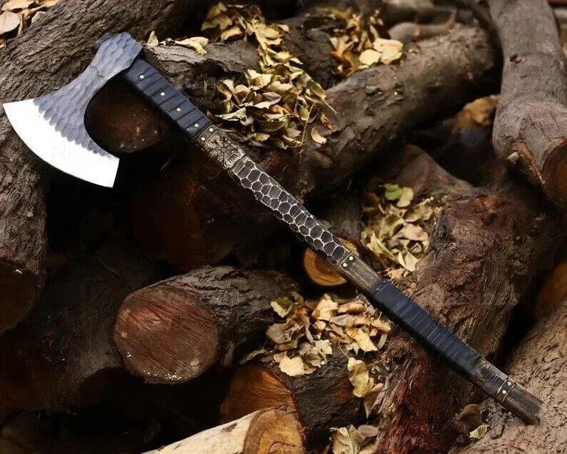 Handmade Medieval Two-Handed Berserker Axe with Ash Wood Shaft, Birthday gift