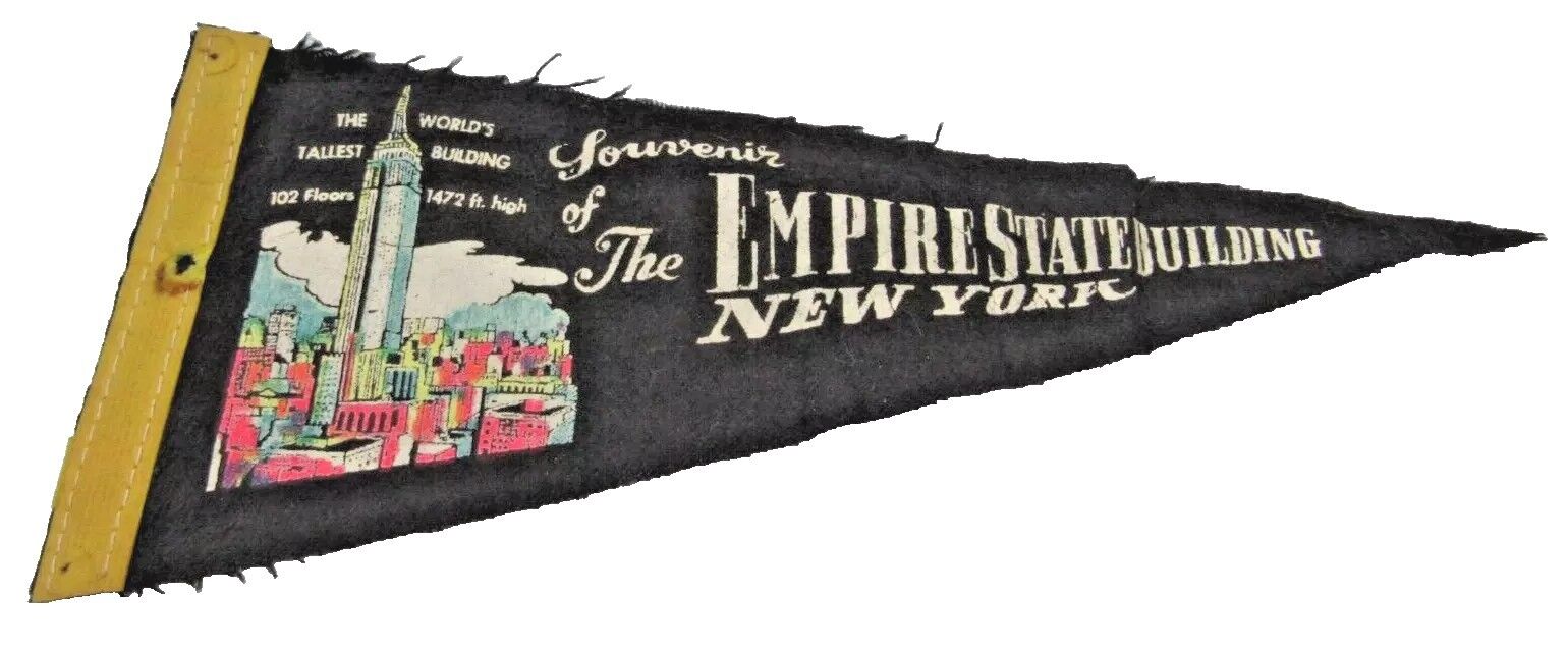 Rare Empire State Building New York City Souvenir Felt Pennant FLAG Wall Hanger