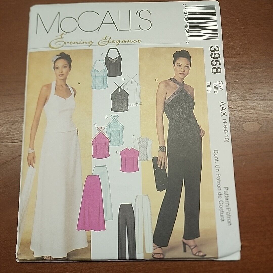 McCall\'s 3958 Halter Bodice Variations Pants Long Skirt Sizes AAX 4-10 UNCUT