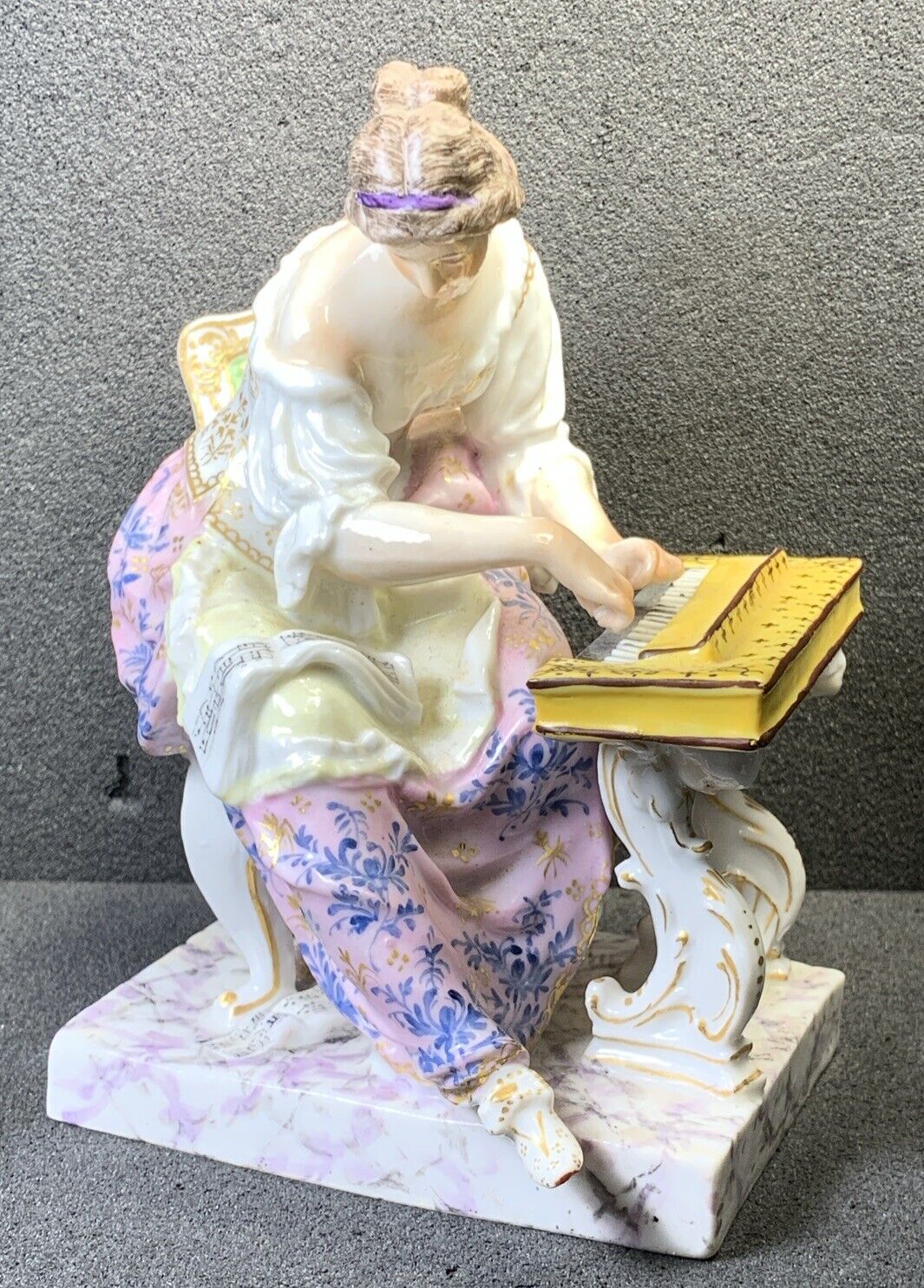 Ludwigsburg Porcelain Woman Playing Spinet Figurine, Antique 18th Century RARE