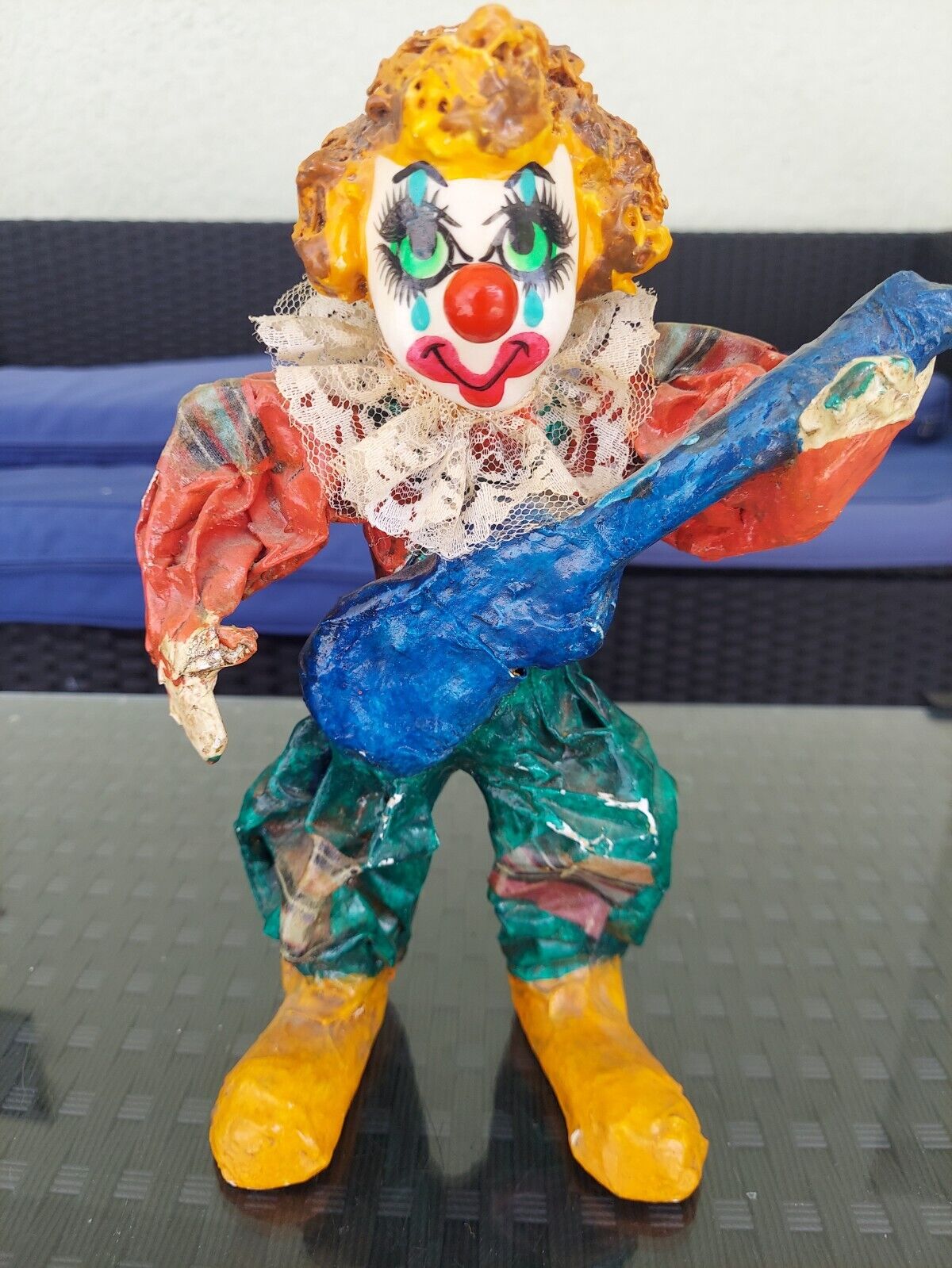Vintage clown Paper Mache Clown - playing guitar-multi color