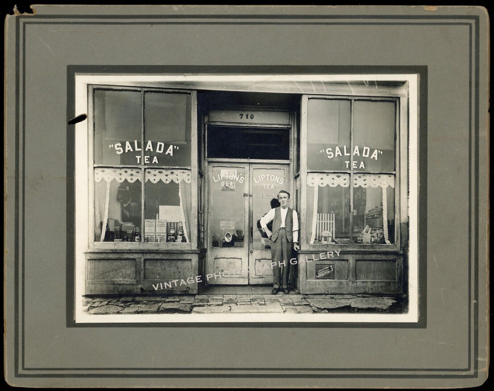 Antique Photo Store Front Business Grocery Store Salad Lipton Tea Shop Keeper