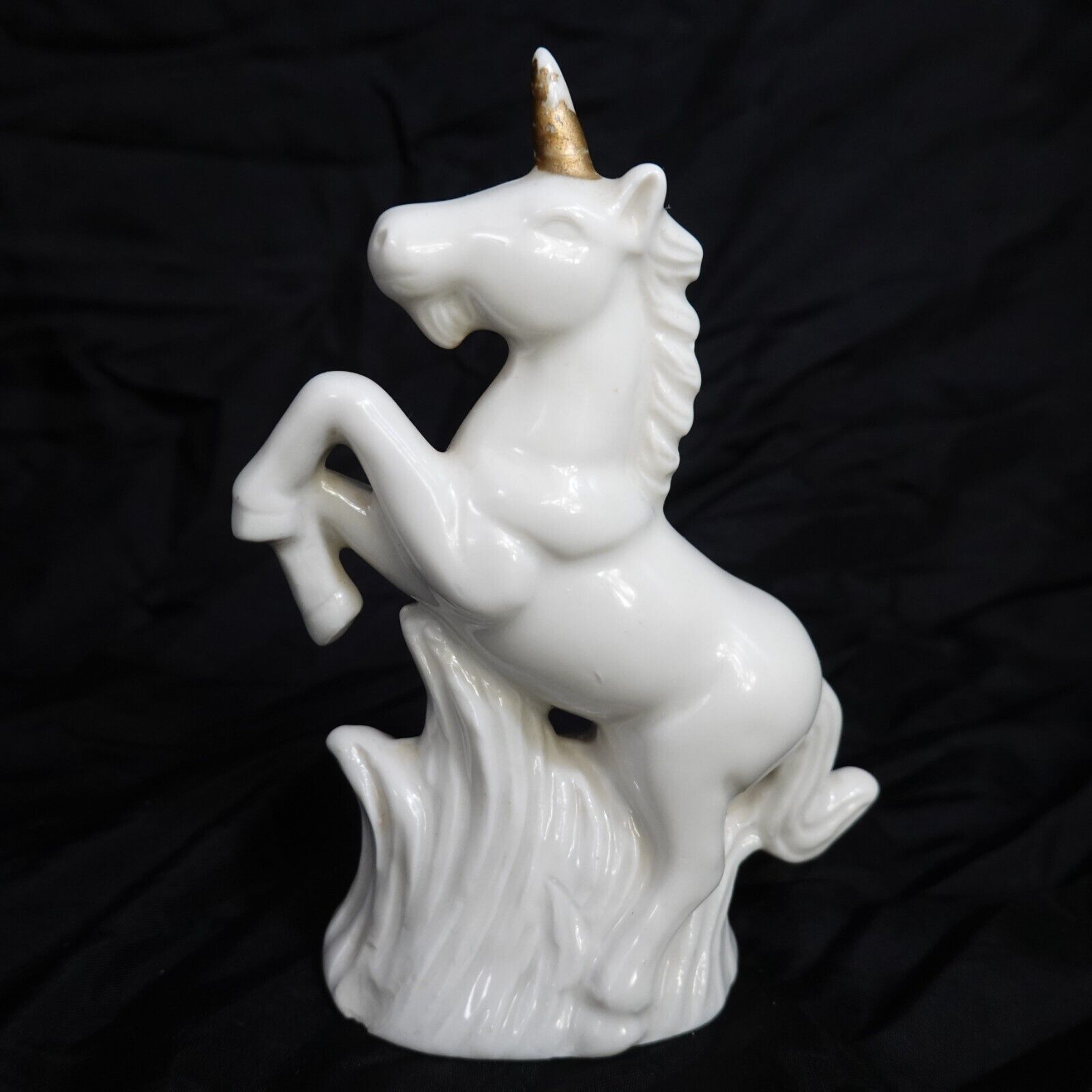 Vintage Porcelain Unicorn White Gold Tone Fantasy 80\'s Figurine Statue 6\