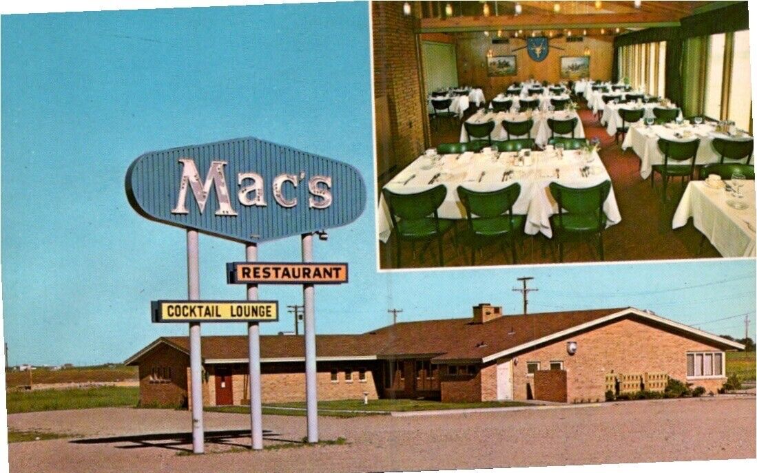 Jamestown, North Dakota Postcard MAC\'S RESTAURANT Banquet Room View c1960s