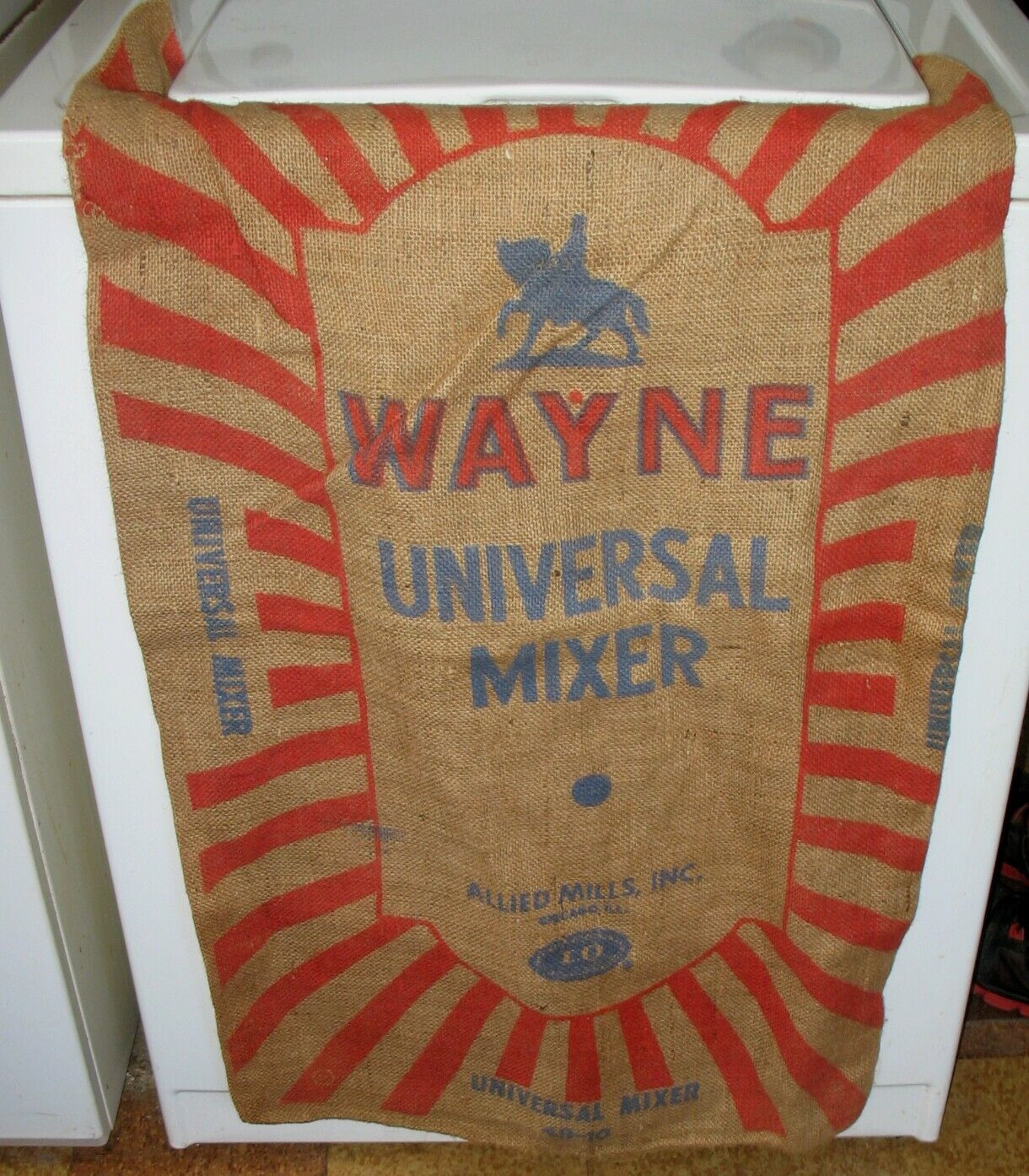  Vintage Advertising Burlap Potato Bag Sack WAYNES UNIVERSAL MIXER 100#  NICE
