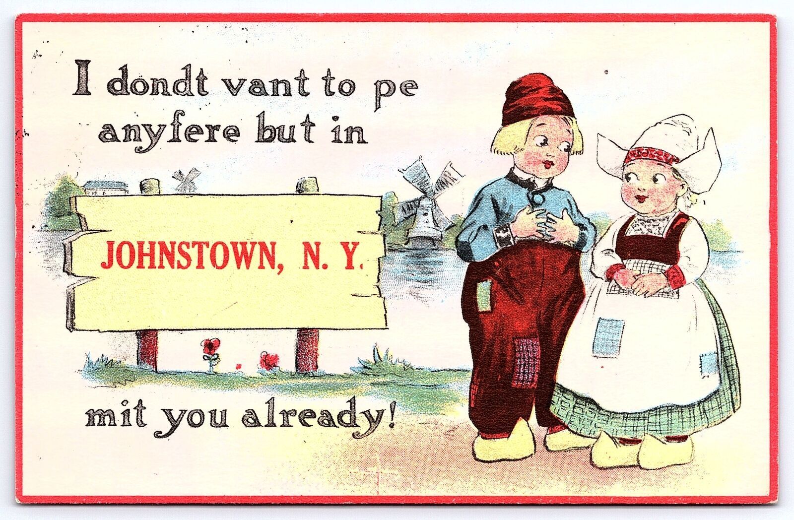 1913 Young Lovers Don\'t Want To Be Anywhere Bit In Johnstown NY Posted Postcard