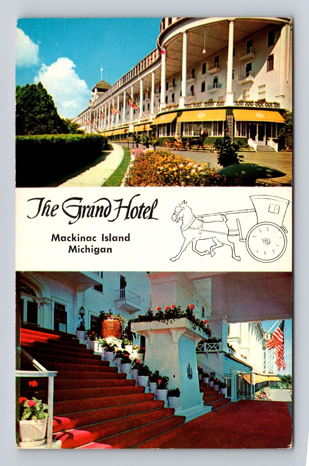 Mackinac Island MI-Michigan, External View Grand Hotel, Vintage Postcard