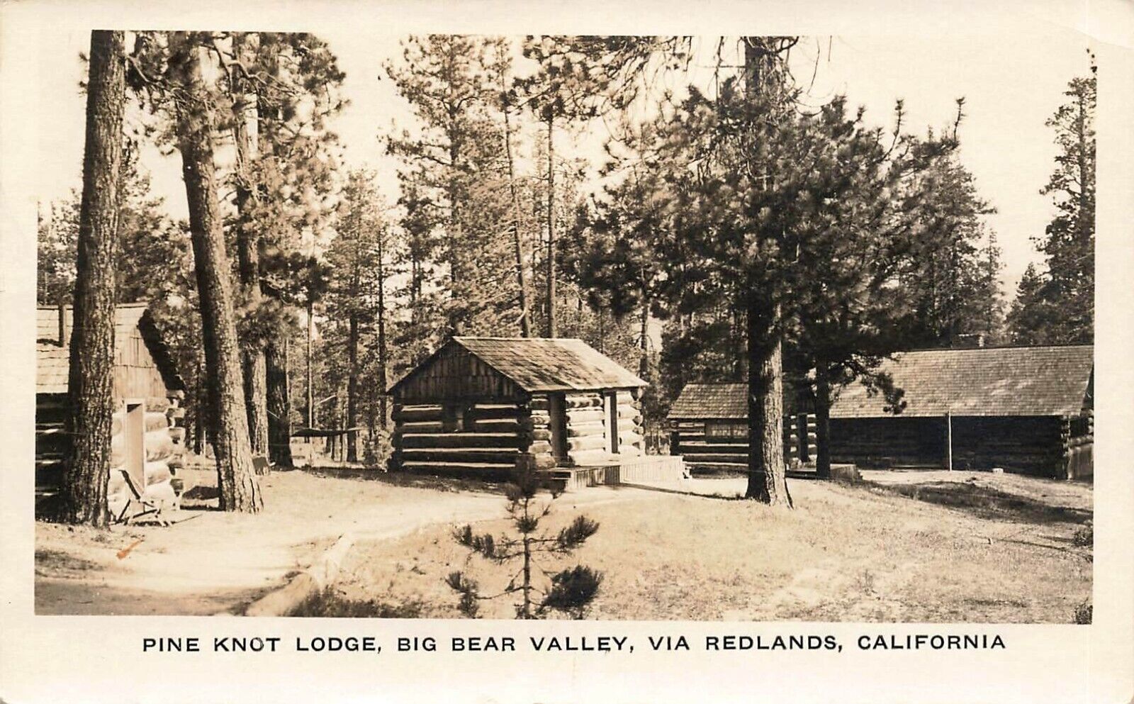 1916 CALIFORNIA RPPC POSTCARD: PINE KNOT LODGE BIG BEAR VALLEY REDLANDS, CA