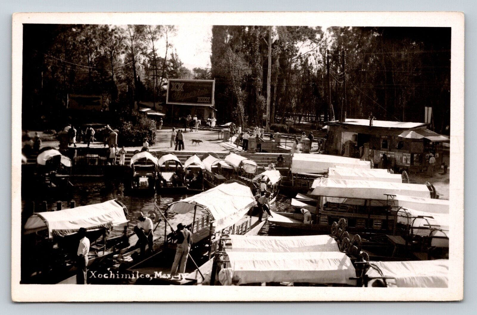 Busy Canal Scene with Trajineras in Xochimilco, Mexico VINTAGE RPPC Postcard