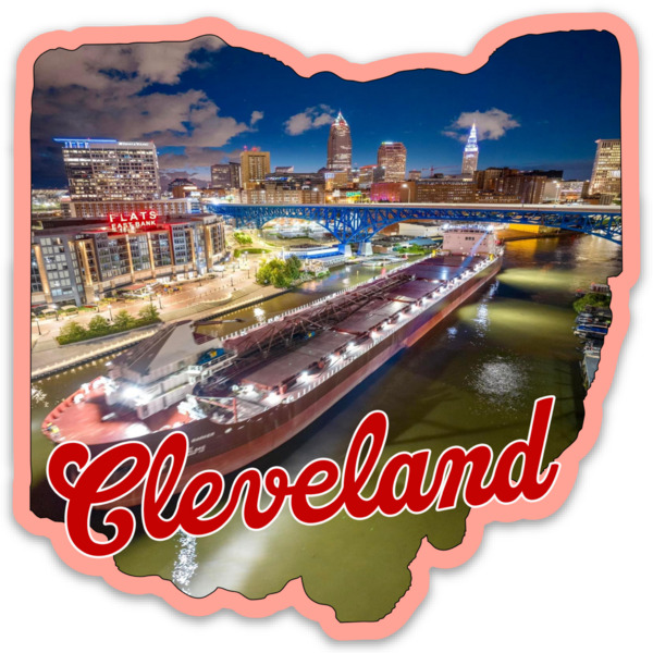 Cleveland Ohio The Flats East Bank Cuyahoga River Night Scene Die-cut MAGNET